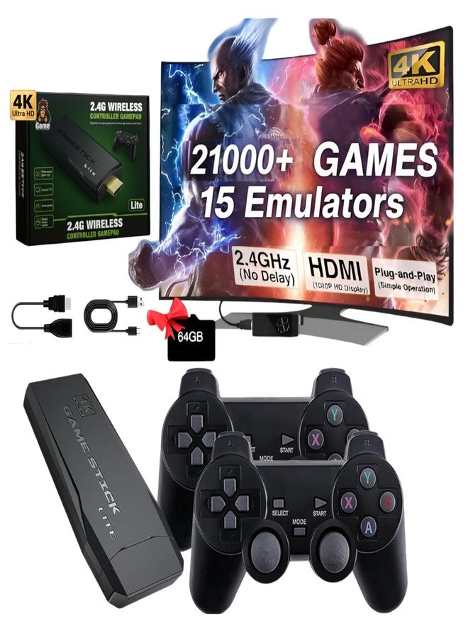 Zepplay Retro Game Stick 4K Plug & Play HDMI Console for TV | 21,000+ Built-in Classic Games | Dual Wireless Controllers | 64GB Card | Gaming Console for Kids & Family Entertainment - Image 1